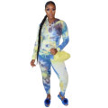 2021 Autumn Cheap Tie Dye Hoodies Sweatpants Fall Sweatsuit Jogging Sets for Women